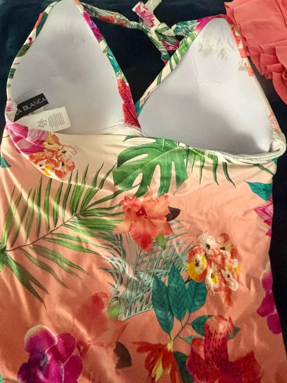 La Blanca Coral Pink Tropical Halter One-Piece Swimsuit - Picture 2 of 3